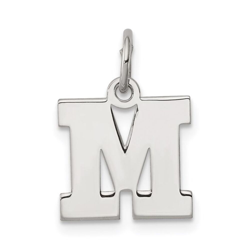 Sterling Silver, Amanda Collection Small Block Style Initial M Pendant